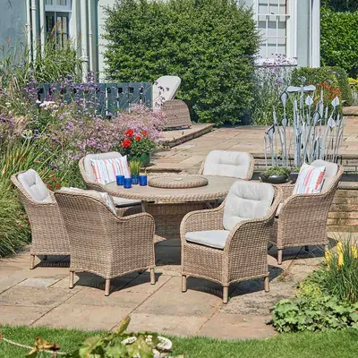 LG Outdoor St Tropez Sand 6 Seat Set with Lazy Susan & 3m Parasol