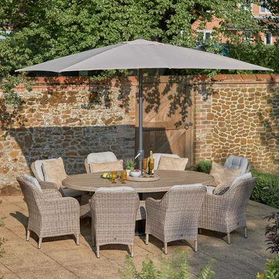 LG Outdoor St Tropez Sand 8 Seat Set with Lazy Susan & 3m Parasol