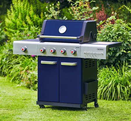 Outback Jupiter 4 Burner Hybrid BBQ with Choping Board - Blue