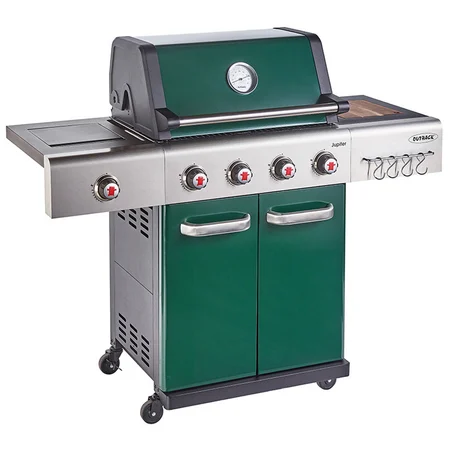 Outback Jupiter 4 Burner Hybrid BBQ with Choping Board - Green - image 2