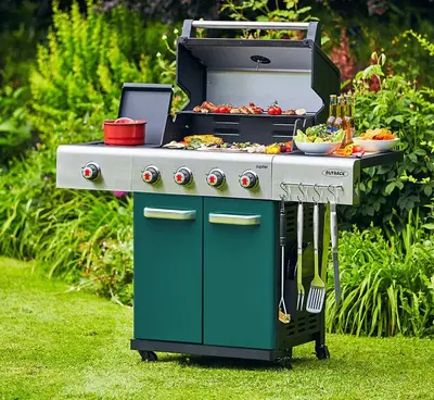 Outback Jupiter 4 Burner Hybrid BBQ with Choping Board - Green - image 1